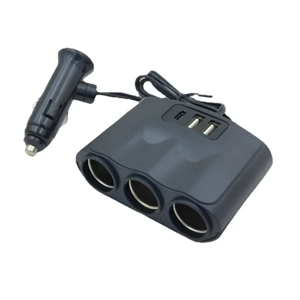 adaptador-auto-3-sockets-usb Cargador Multicargador Auto USB Smart IC 3 Sockets Tipo C - Negro