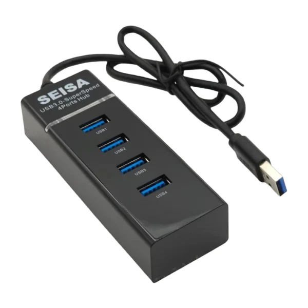 Adaptador Hub USB 3.0 Seisa 4 Puertos para PS5, PC y Laptop - Negro