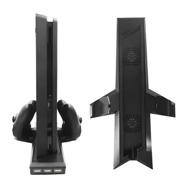 base-vertical-soporte-refrigeracion-controles-dualshock-4 Soporte Base Vertical 4 en 1 con Cooler y Cargador PS4 Fat y Slim HB-P4005 - Negro