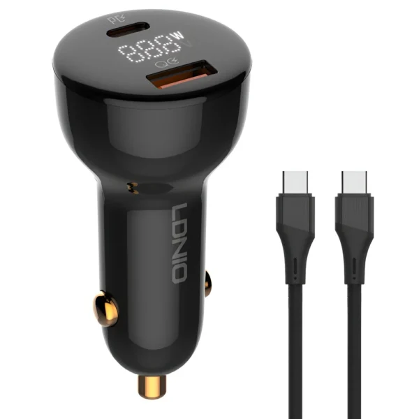 Cargador Auto 100W Ldnio C101 Cable USB-C y Pantalla Digital - Negro