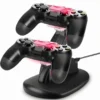 dock-recarga-rapida-gamepad-ps4-luz-roja-cargando Cargador de Mandos PS4 PRO SLIM Soporte Doble HB-P4002B - Negro