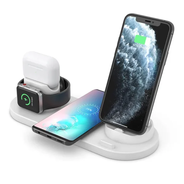 Cargador Inalámbrico 6 en 1 BXD-08 para iPhone, Android, Apple Watch y AirPods