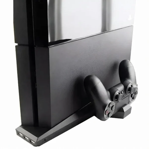 soporte-multipuertos-usb-cargador-mandos-ps4-clasica-fat Soporte Base Vertical 4 en 1 con Cooler y Cargador PS4 Fat y Slim HB-P4005 - Negro