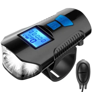 luz-bicicleta-led-velocimetro-bocina-fy317-negro Luz Delantera Bicicleta LED Velocímetro y Bocina FY-317