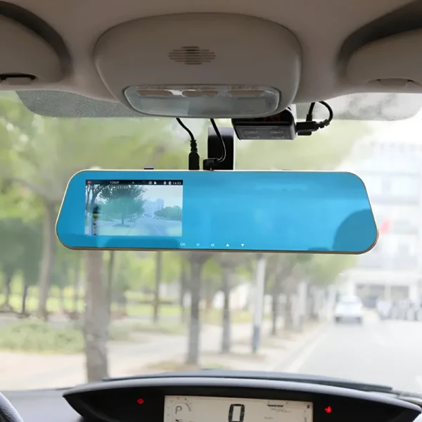 Cámara Espejo Retrovisor Auto Full HD 1080p 4.3" + Cámara Retroceso CD-D2 - Azul