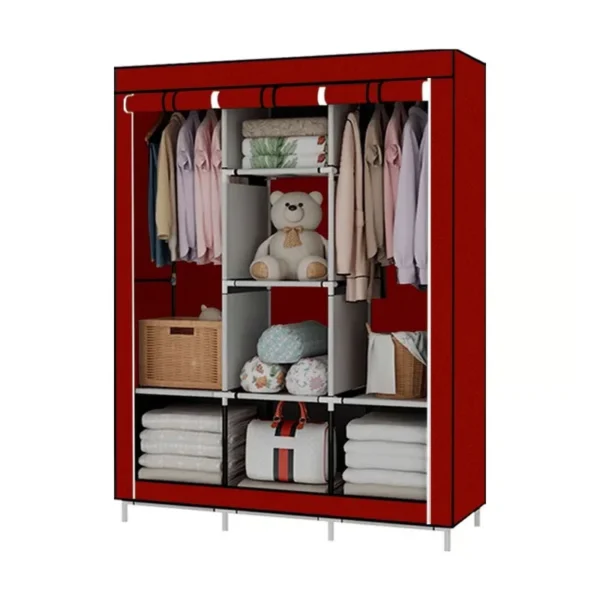 closet-armable-portatil-espacios-reducidos-rojo Ropero Organizador de Ropa Armable 3 Cuerpos con 8 Estantes y Cremallera
