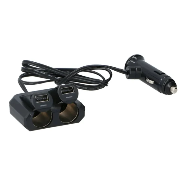 Adaptador Cargador Auto USB Smart IC 2 Sockets Encendedor - Negro