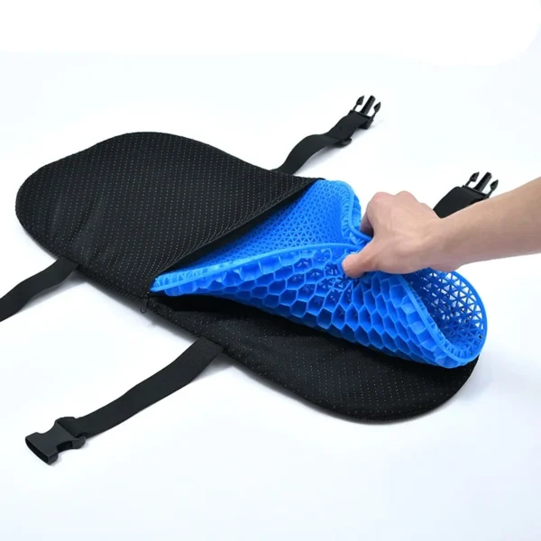 asiento-gel-panal-abeja-moto-viajes-largos Cojín de Gel Ortopédico para Asiento de Moto Antifatiga - Negro