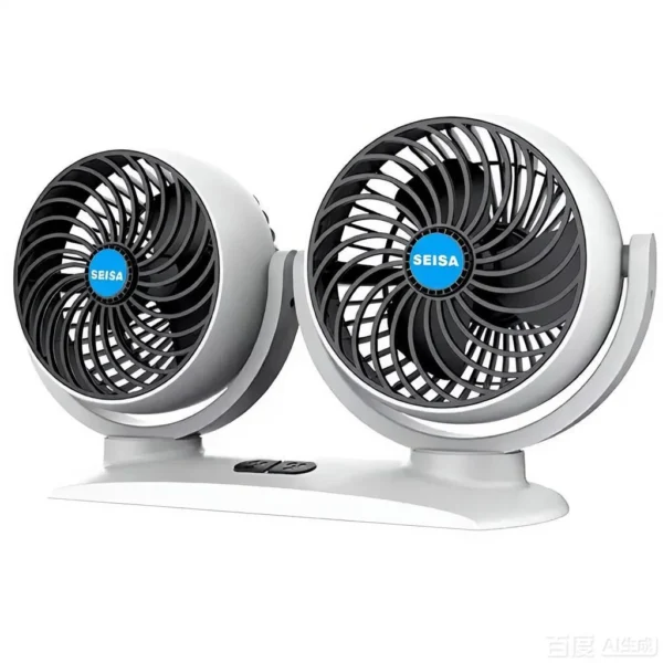 Ventilador Doble 360° Para Auto y Camión 12V/24V Seisa SQ-X788 - Blanco