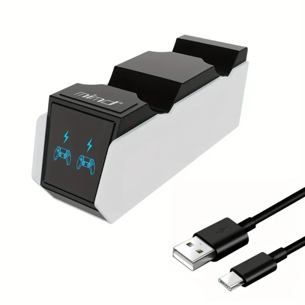 base-carga-dual-mandos-ps5-mimd Cargador de Mandos PS5 Estación de Carga Dual Mimd SND-462 - Blanco