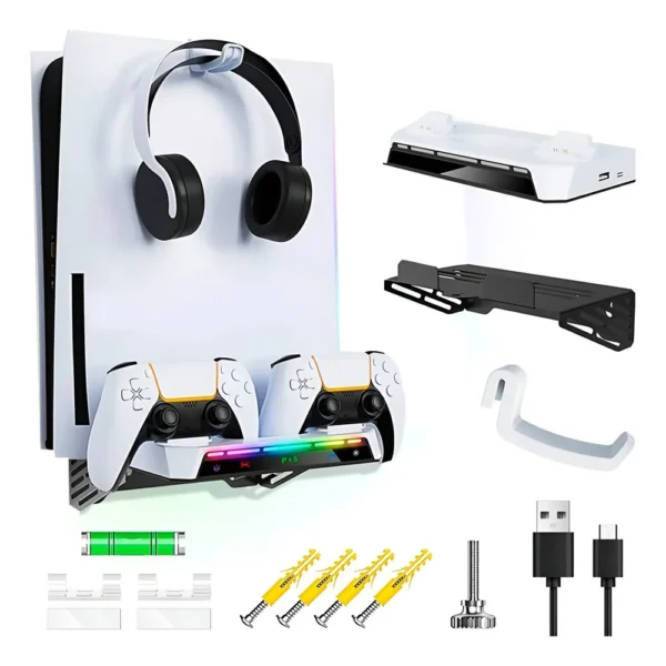 kit-instalacion-pared-ps5-base-carga-tornillos Rack y Soporte de Montaje en Pared Cargador PS5 RGB YZC-505 - Blanco