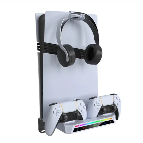soporte-flotante-consola-playstation-5-luces-led Rack y Soporte de Montaje en Pared Cargador PS5 RGB YZC-505 - Blanco