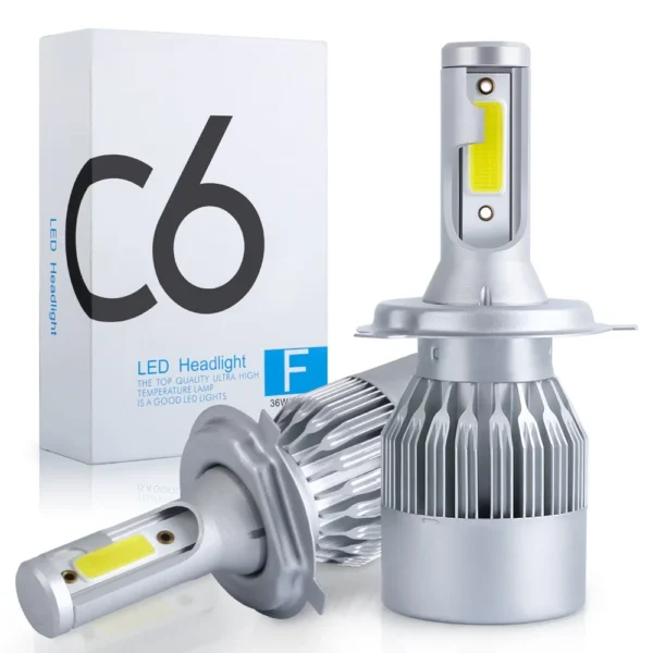 foco-led-c6-h4-ventilador-disipador-aluminio Kit Focos Led C6 H4 De 18w Iluminación Vehicular 6000K - Plateado
