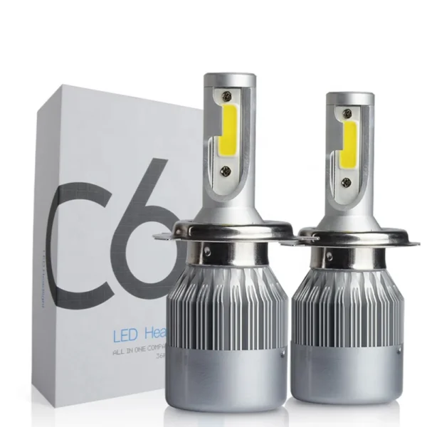 par-luces-led-h4-6000k-blanco-frio-auto Kit Focos Led C6 H4 De 18w Iluminación Vehicular 6000K - Plateado