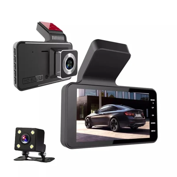 dashcam-carro-pantalla-4-pulgadas-lente-gran-angular Cámara Para Auto Full HD 1080p Seguridad + Cámara Retroceso - Negro