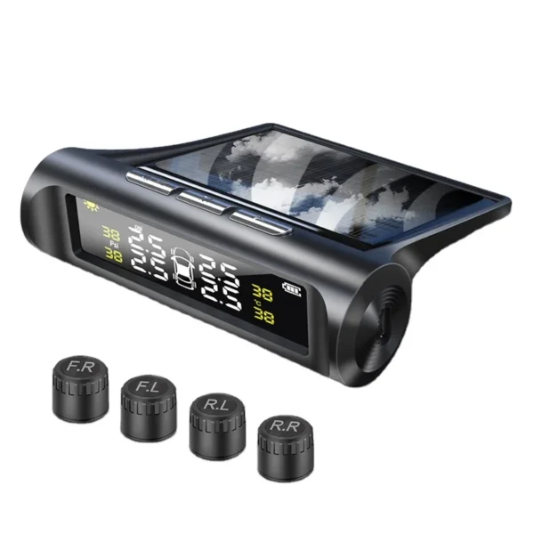sistema-monitoreo-tpms-solar-pantalla-lcd-auto Medidor De Presión De Llantas Solar Externo Sensor Tpms - Negro