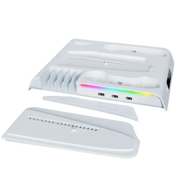 base-vertical-carga-dual-ps5-slim-pro Soporte Base Vertical Cooler y Cargador YZC-501 para PS5 Slim / Pro RGB - Blanco