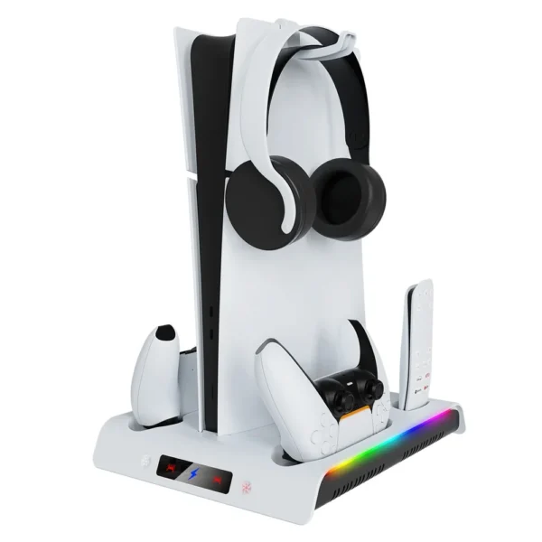 cargador-mandos-dualsense-ps5-pro-slim Soporte Base Vertical Cooler y Cargador YZC-501 para PS5 Slim / Pro RGB - Blanco