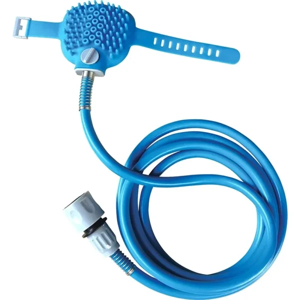 rociador-bano-perros-cepillo-silicona-masajeador Guante Ducha con Manguera para Perros y Gatos 2.5m - Azul