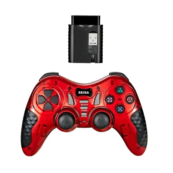 mando-joystick-inalambrico-seisa-sj-913-rojo-transparente-dual-shock Mando Gamepad Inalámbrico Seisa SJ-913 para PC, PS2, PS3, Android y Smart TV