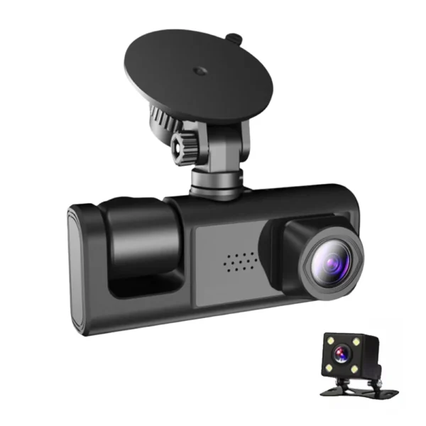Cámara Dash Cam Triple para Auto 1080P con Visión Nocturna y Sensor G - Negro