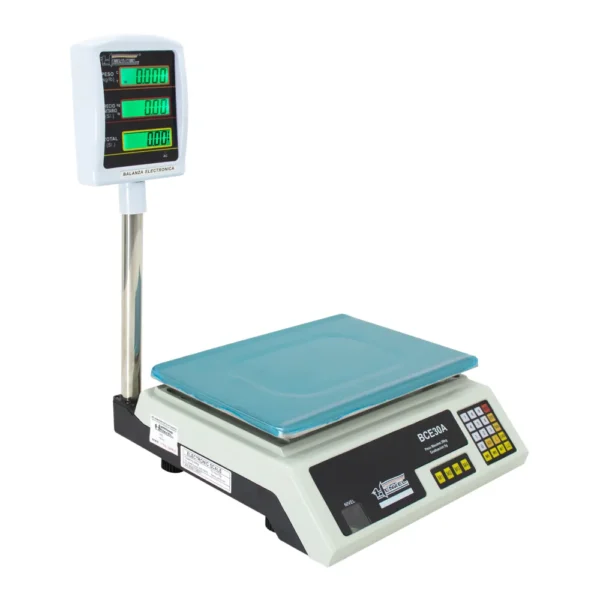 balanza-comercial-henkel-30kg-doble-pantalla Balanza Bodeguera Henkel BCE30A con Torre 30kg - Precisión 5g Blanco