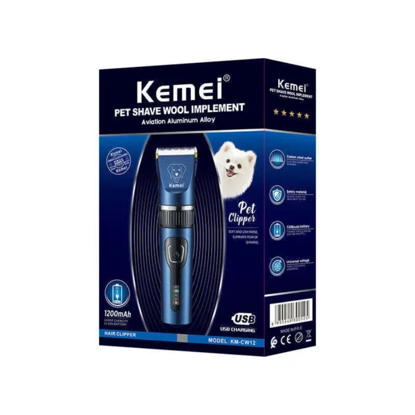 Máquina Cortadora de Pelo Inalámbrica para Perros y Gatos Kemei KM-CW12 - Azul