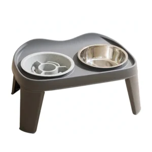 plato-elevado-doble-antiestres-perros-gris Comedero y Bebedero Elevado Antiestrés para Perros